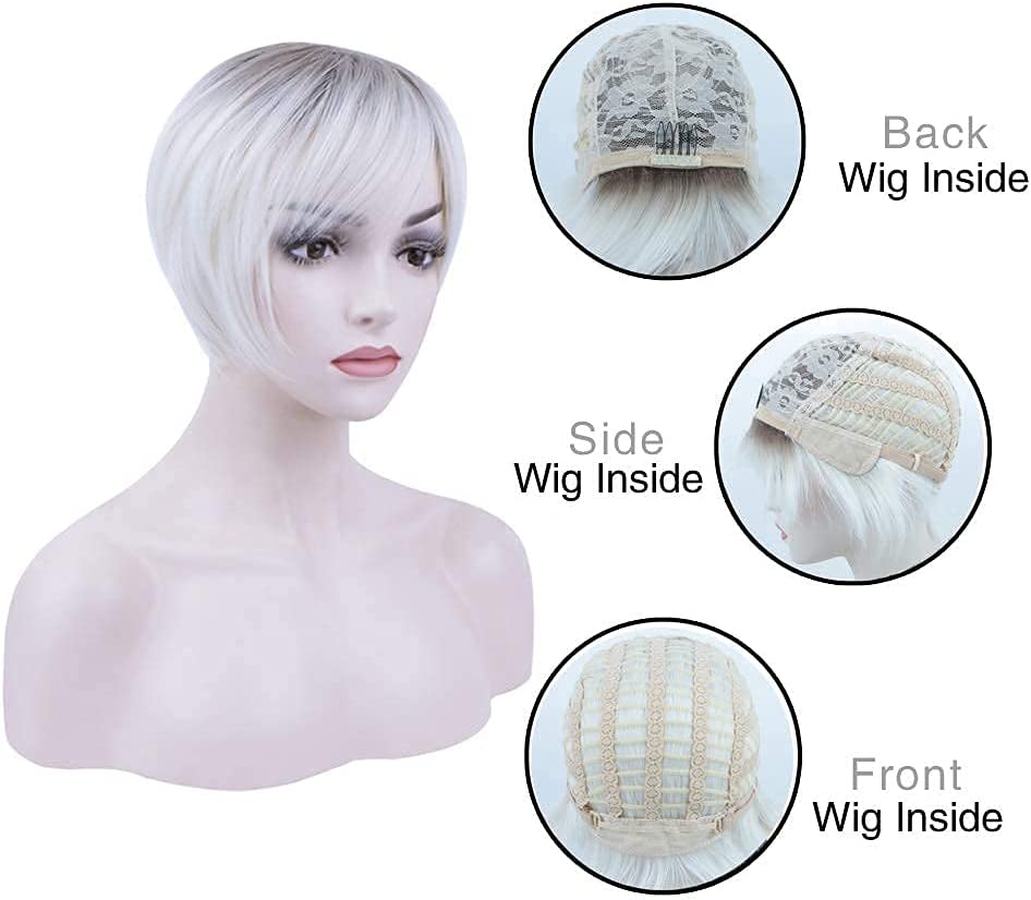 Ombre Root Deep Blonde Short Pixie Cut Wig Straight Synthetic Wig Free