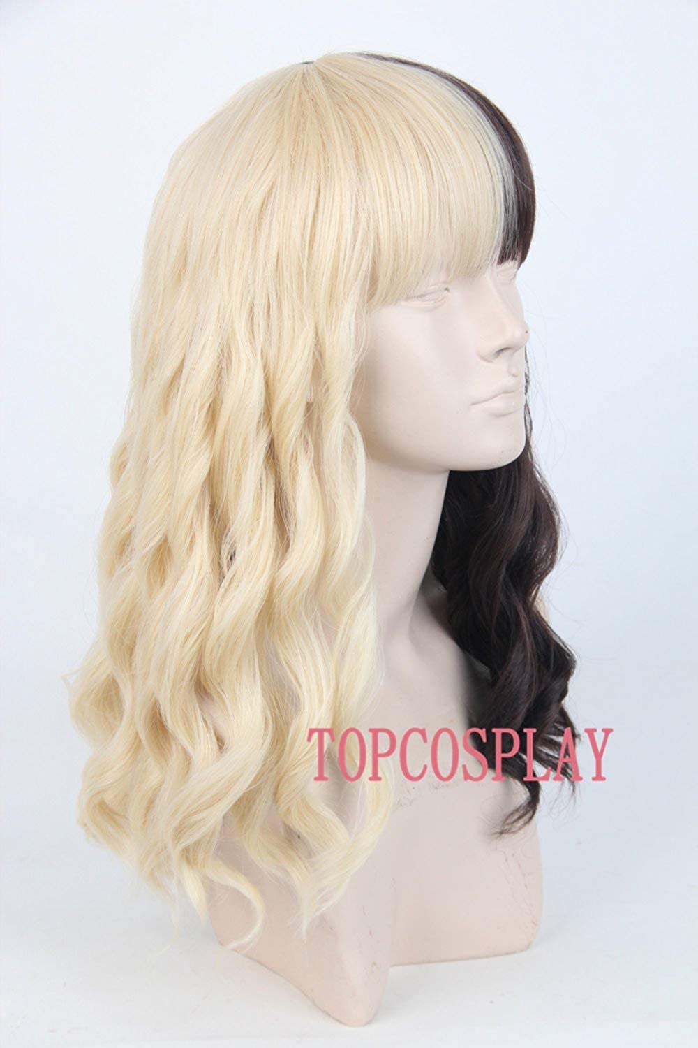 Womens Wig Half Blonde And Black Wig Long Curly Cosplay Wigs