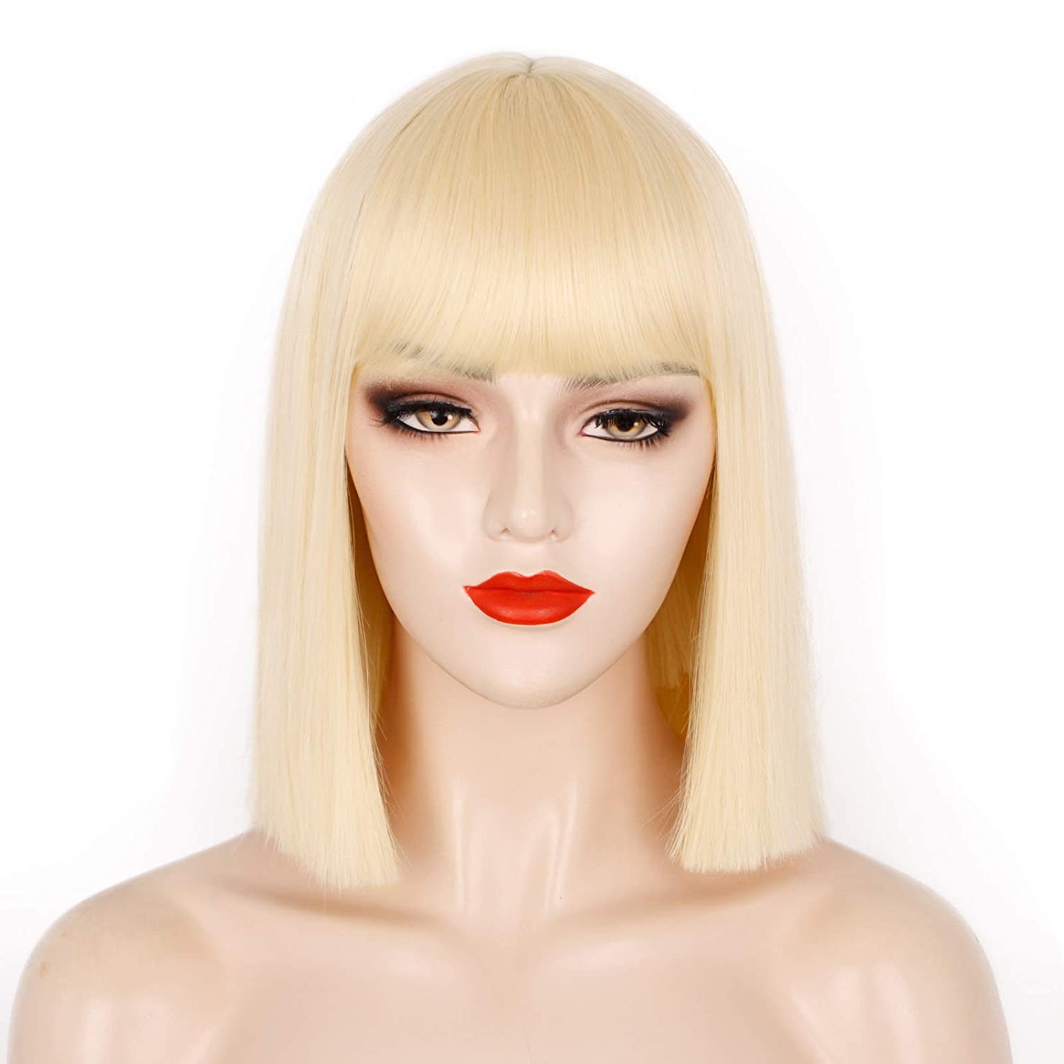 613 Blonde Bob Wig with Bangs Short Bob Wigs for Women 12 Inch