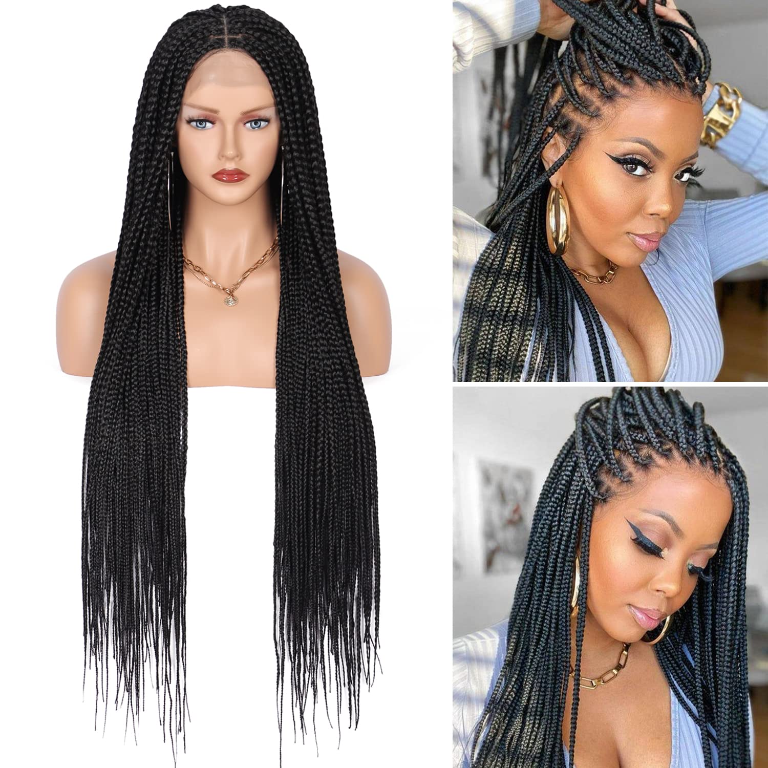 Knotless Braids, Full Lace Wig, Synthetic Hair, Braided Wig For Black Women