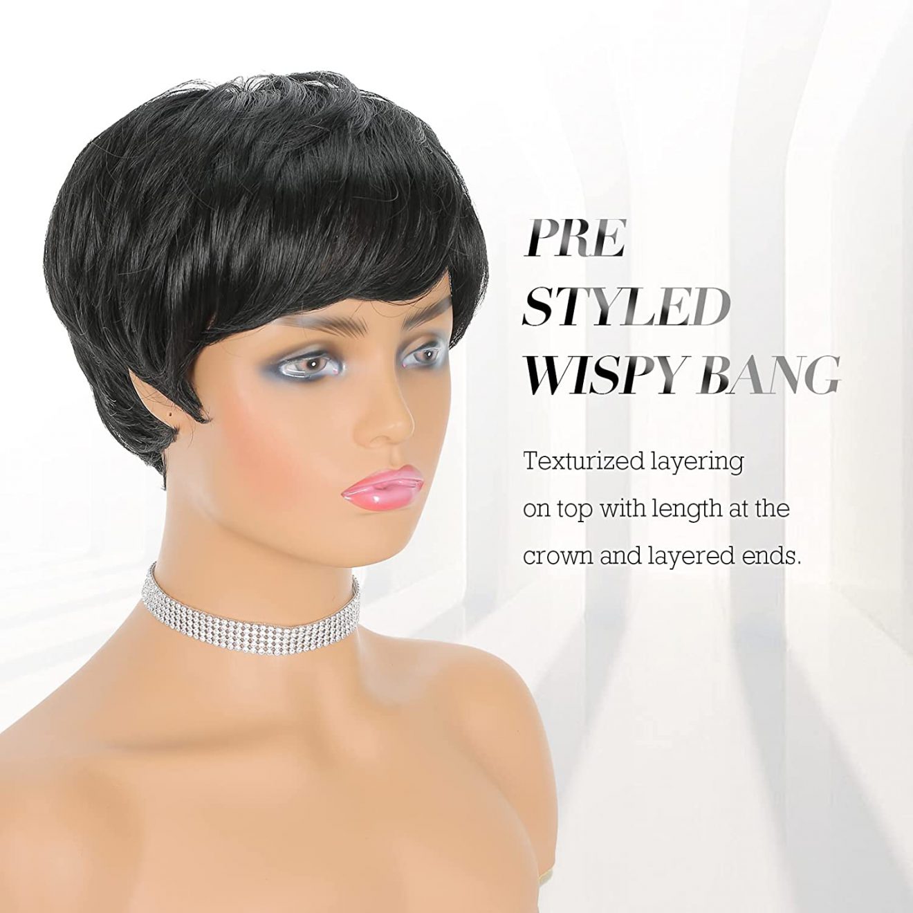 Pixie Cut Wigs Synthetic Short Pixie Haircut Wig With Bangs Glueless Layered Wig Wavy Wigs For Women 