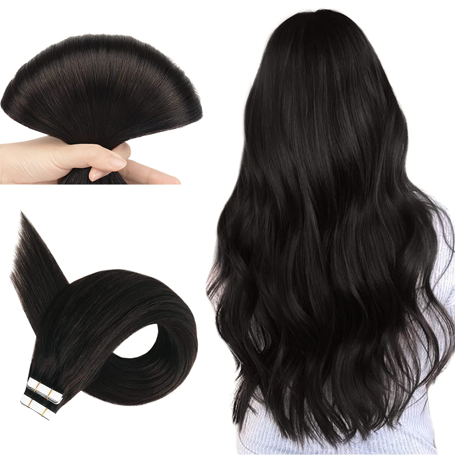 Tape in Hair Extensions Human Hair Real Human Hair Tape in Extensions Full  Thick Invisible Tape Extensions Remy Human Hair