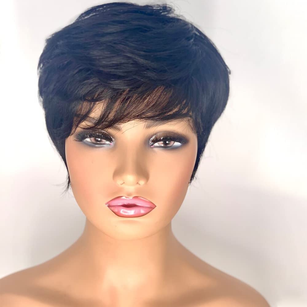 Pixie Wig Pixie Cut Wigs With Bangs Human Hair Wigs Black Color For Black Women Glueless Short 6205