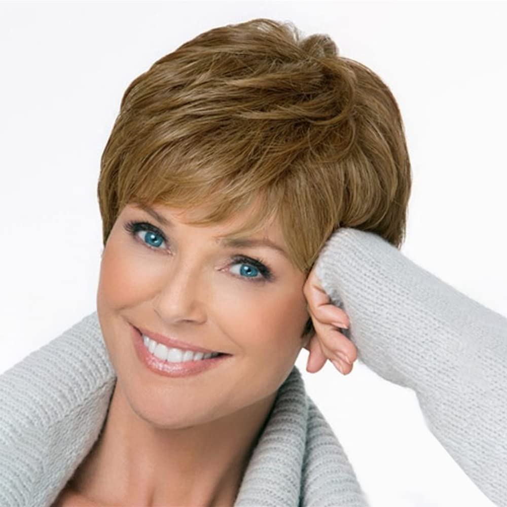 Short Cut Pixie Wig Brown Fluffy Layered Short Hair Wigs For