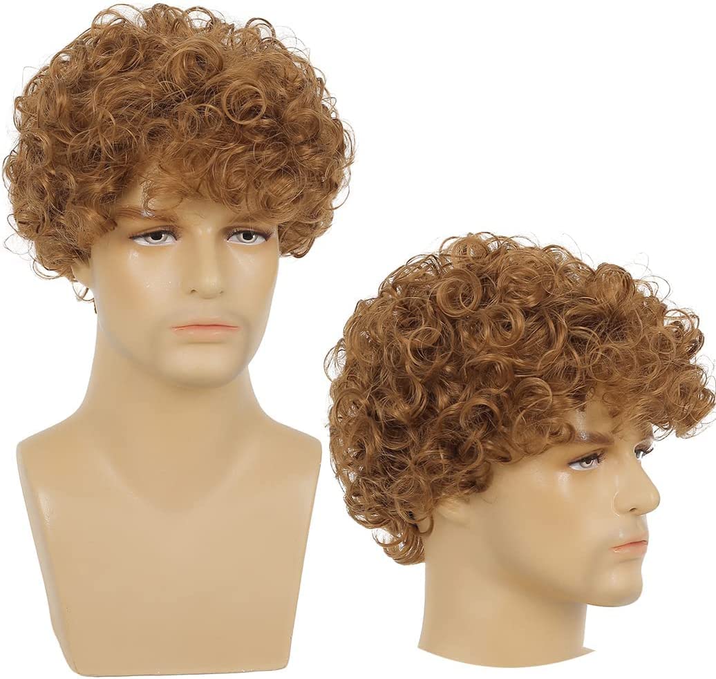 Short Wig For Men Blonde Layered Curly Wig Synthetic Halloween Costume Hair  Wigs With Wig Cap