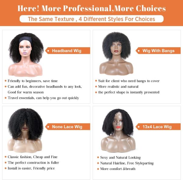 Wig Human Hair For Black Women Afro Kinky Curly Wigs For Women 100% Human  Hair Wigs Glueless None Lace Afro Hair Wigs 180% Density (14 Inch, Afro Wig  None Lace)