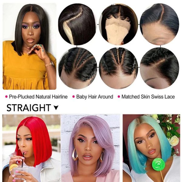 Bob Wig Human Hair Straight Transparent Lace Front Wigs Human Hair Pre  Plucked Brazilian Virgin Hair Short Bob Wigs for Black Women Natural Black  Color 13X4 HD Lace Frontal Wigs 10 inch
