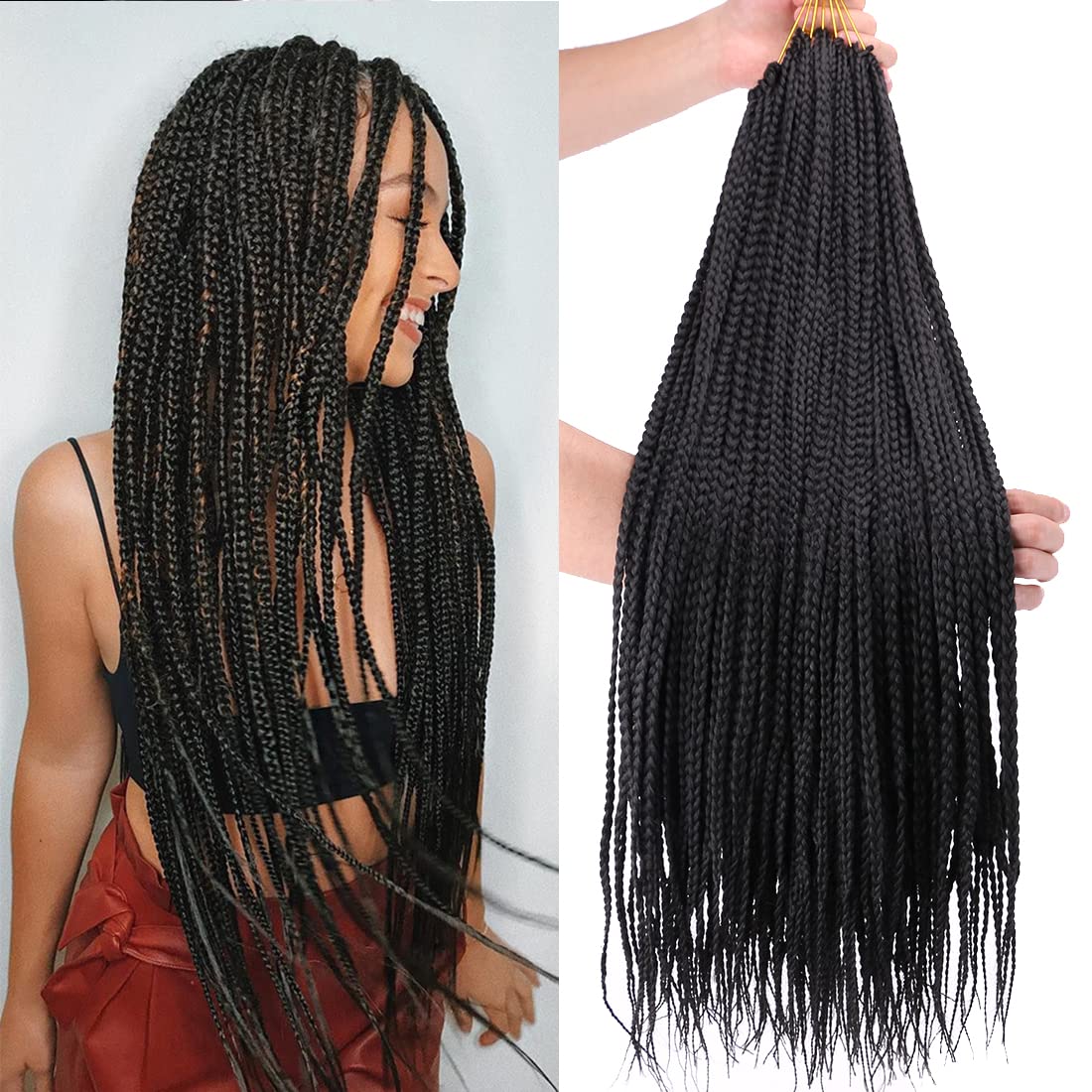  Box Braids Crochet Hair 6 Packs Extensions Synthetic Hair  Crochet Braids Braiding Hair 24 Strands/pack (18 Inch, T1B/30) : Beauty &  Personal Care