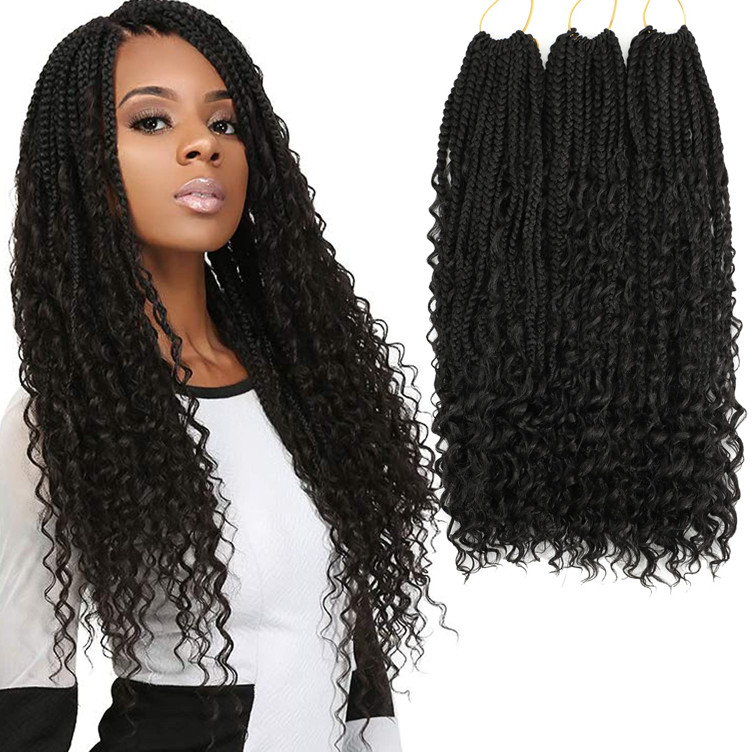 6 Packs Crochet Box Braids Curly Ends 12 Inch Bohemian Box Braids Crochet  Hair for Black Women (2#, 12 Inch)