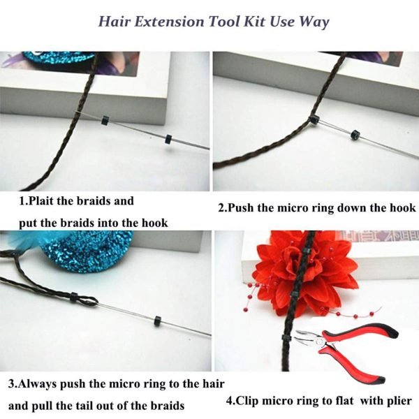 500pcs Silicone Beads + Micro Rings Loop Hair Extensions Pliers Hook Tool  Kit #3