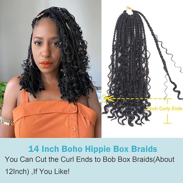 Goddess Box Braids Crochet Hair With Curly Ends 14 Inch Bohomian Box Braids  Crochet Braids 8 Packs 3x Crochet Braids Synthetic Braiding Hair Extension  For Black Women (14 Inch (pack Of 1), 1b)