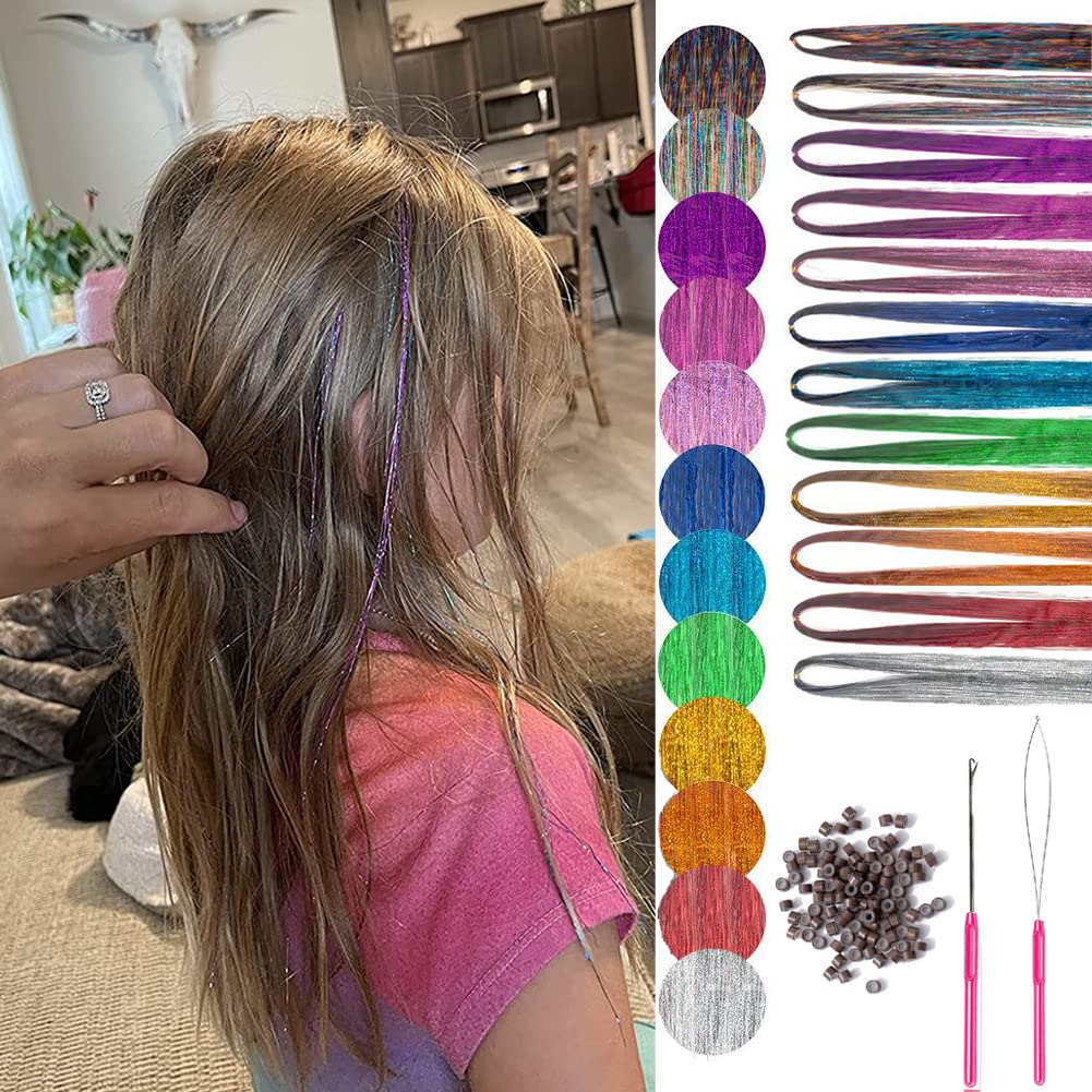 Rainbow Hair Tinsel Sparkle Holographic Glitter Extensions