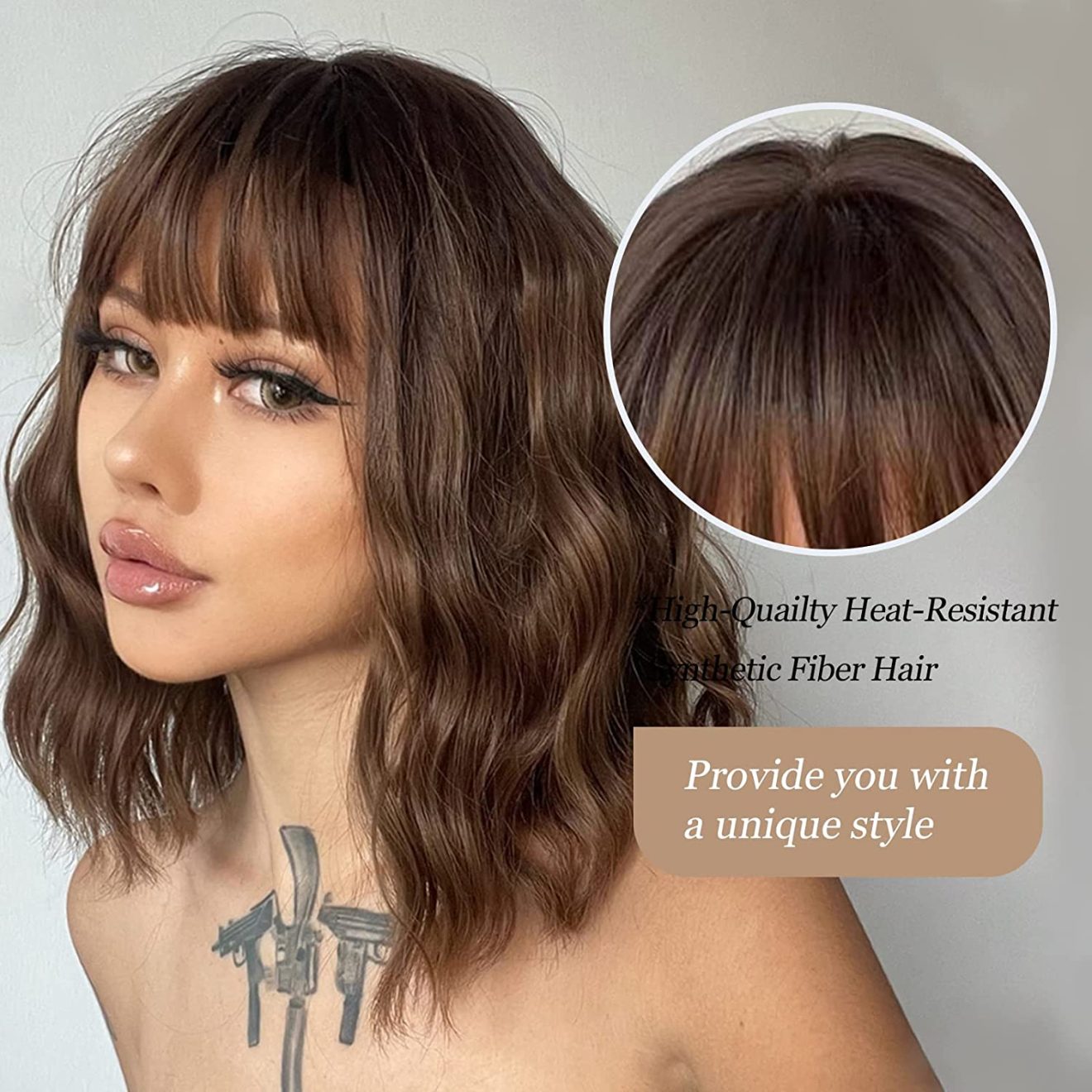 14 Inch Short Curly Brown Bob Wigs For Women Synthetic Wave Wigs With Fringe Daily Wig 5790