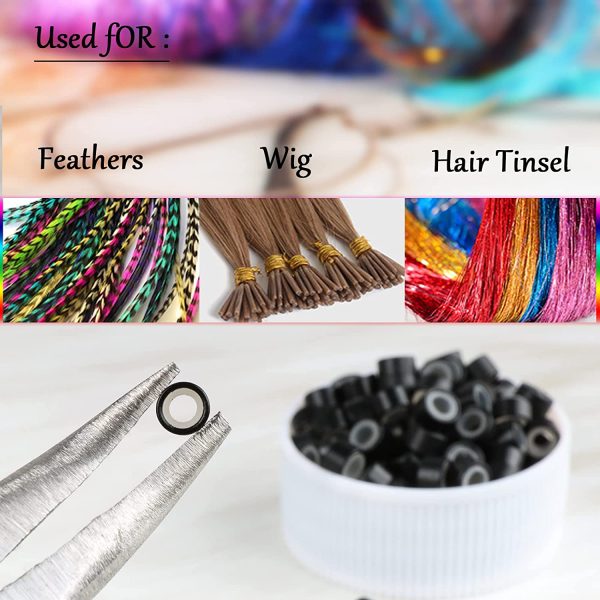 Hair Beads for Extensions, Microlink Hair Extension Beads with Silicon  Lined, 5mm Micro Ring i Tip Beads Kit Tool (1200pcs Dark Brown)