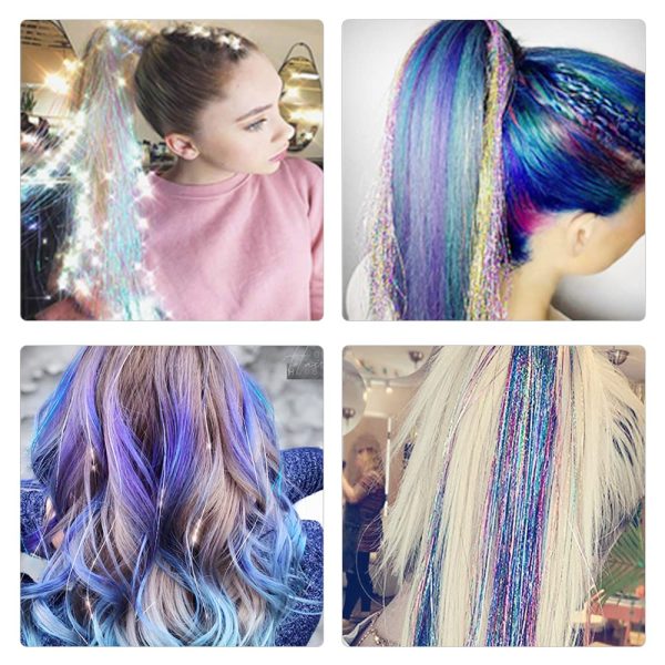 Glitter False Hair Tinsel Rainbow Silk Hair Extensions Braiding Party  Headdress