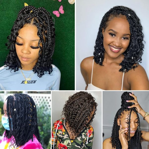 Boho Box Braid Crochet Hair 24Inch Long Goddess Braiding 1B Synthetic Bohemian  Braids Curly Ends Hair Extensions for Black Women
