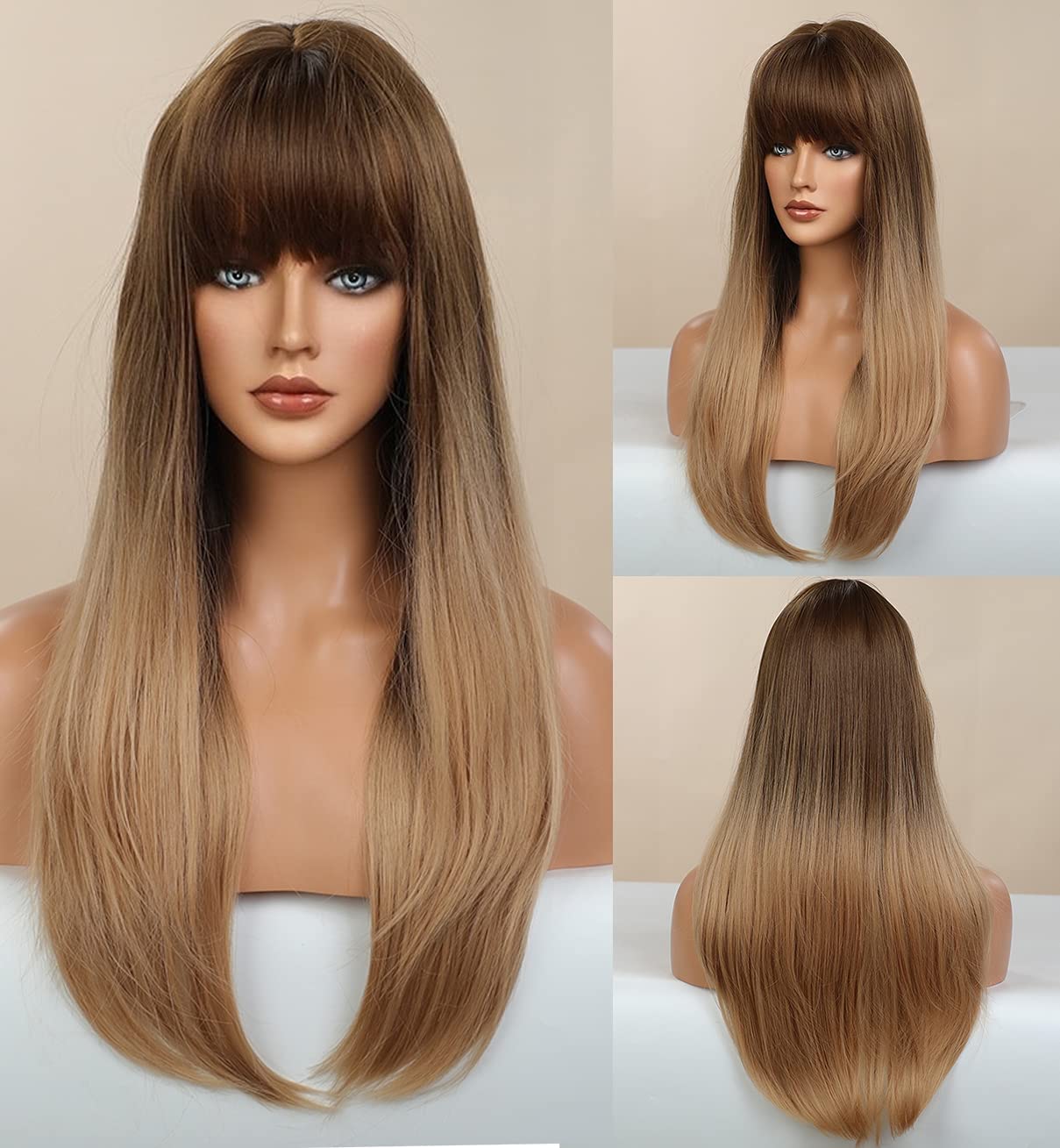 114 wig with bangs stiff synthetic hair without glue natural