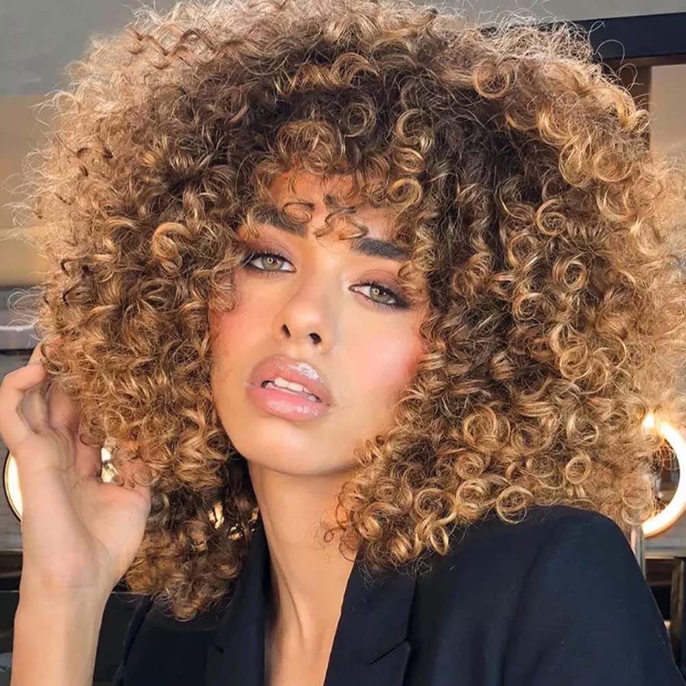 12 Inch Short Hair Afro Kinky Curly Wigs With Fringe For Women