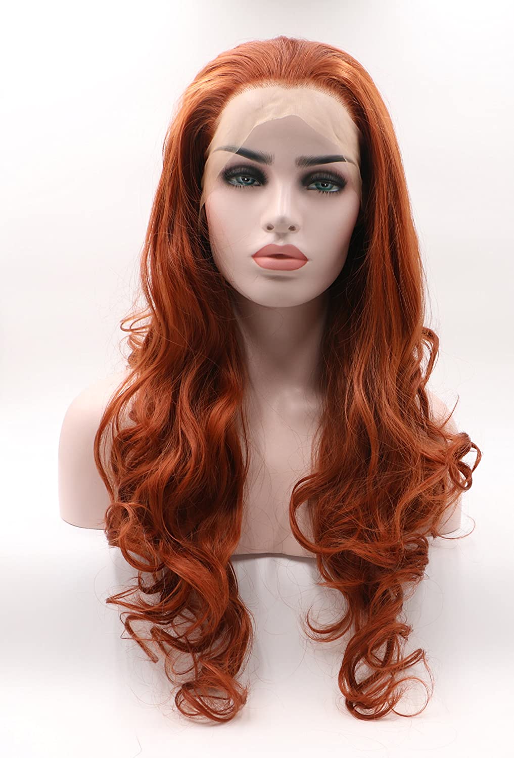 Synthetic wigs with frontal attachment in tulle long hair wavy