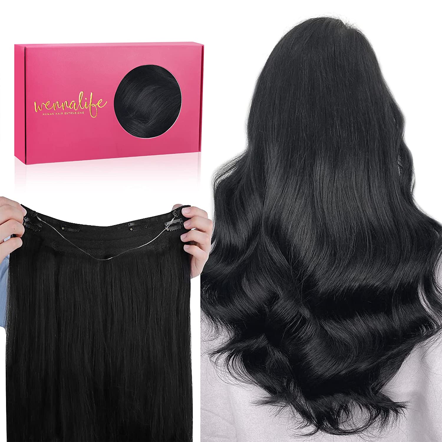 Invisible Wire Extensions - Jet Black, 100% Real Human Hair, 14 inches | Canada Hair