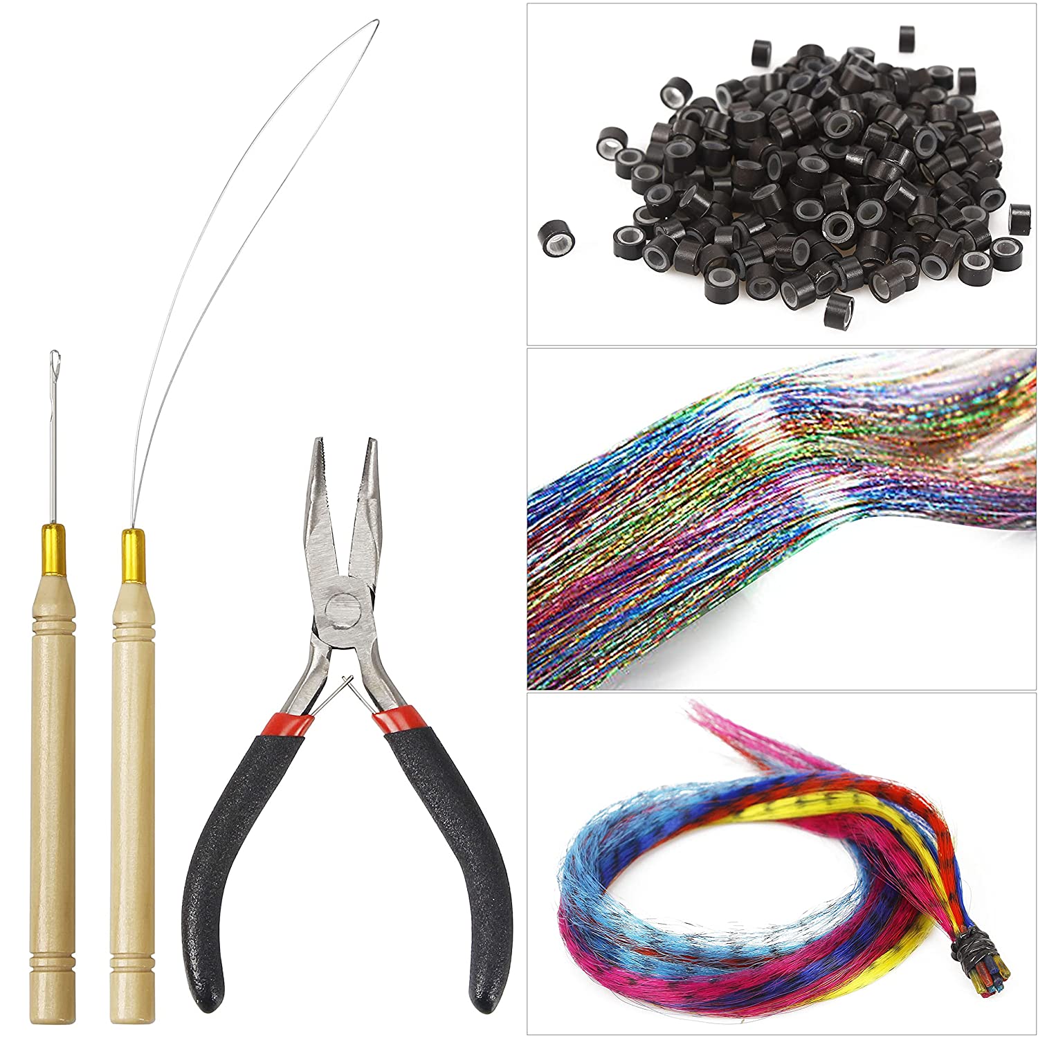 Beading Hair Extension Pliers, Hair Extensions Loop Needle Pulling Hook  Tool USA