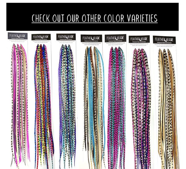 21 Purple, White & Turquoise Grizzly Color Hair Feathers - 7”- 12” Long -  Feathers for Hair Extension, Rooster Feathers DIY Kit - Eye-Catching Design