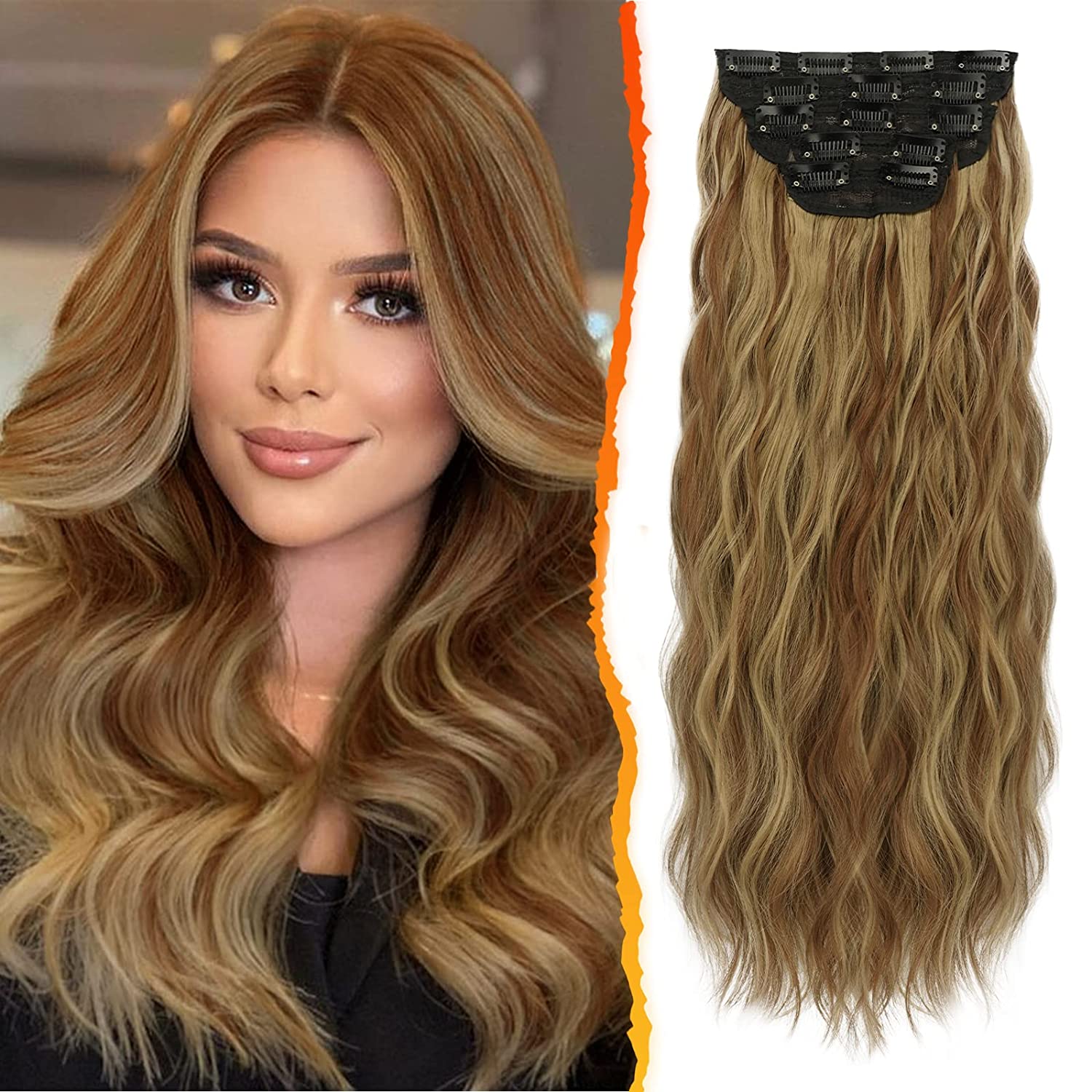 Clip in Hair Extensions, 5PCS Long Wavy Copper Chestnut Hair